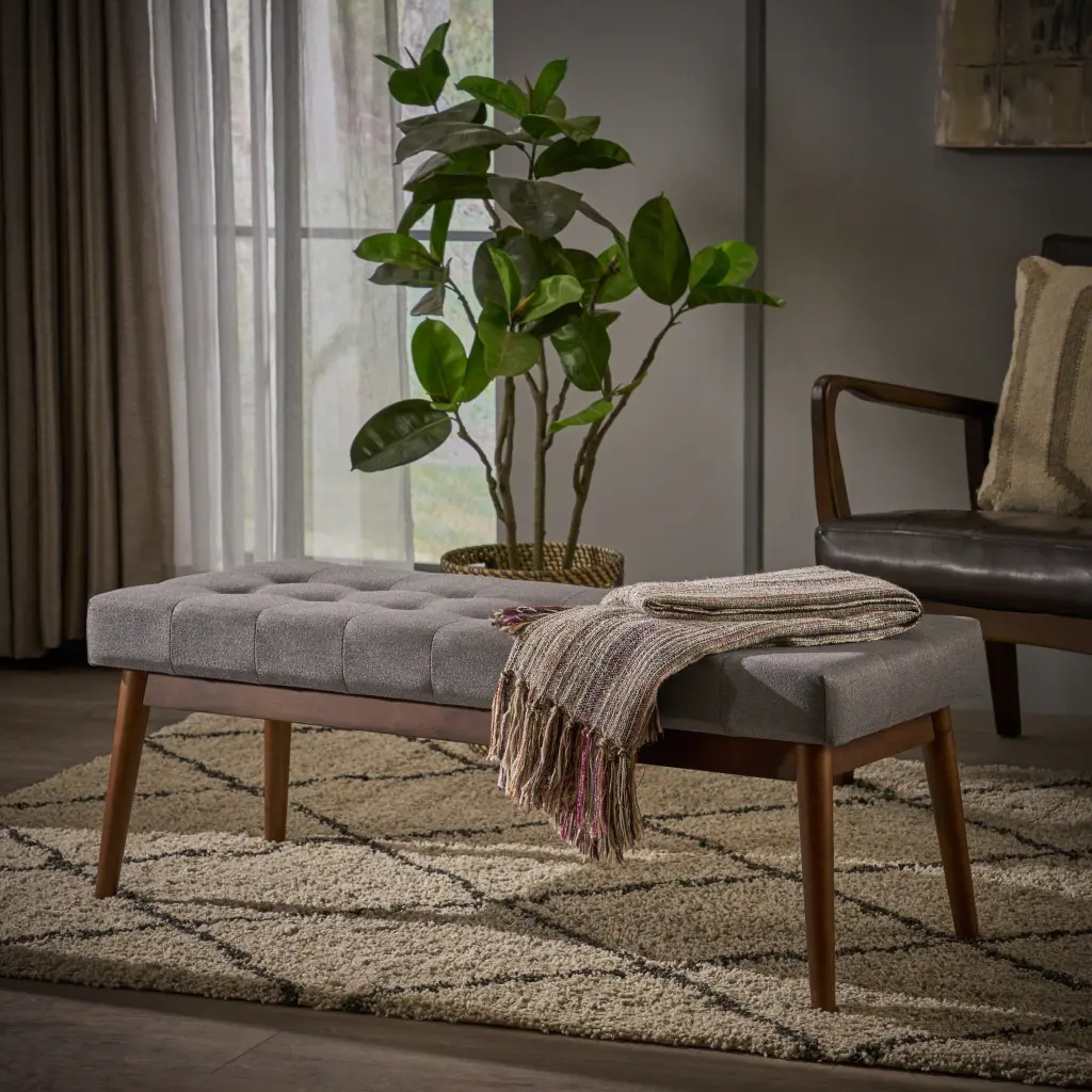 Grey Material Ottoman Stylish Footrest and Extra Seating nh-sunfay