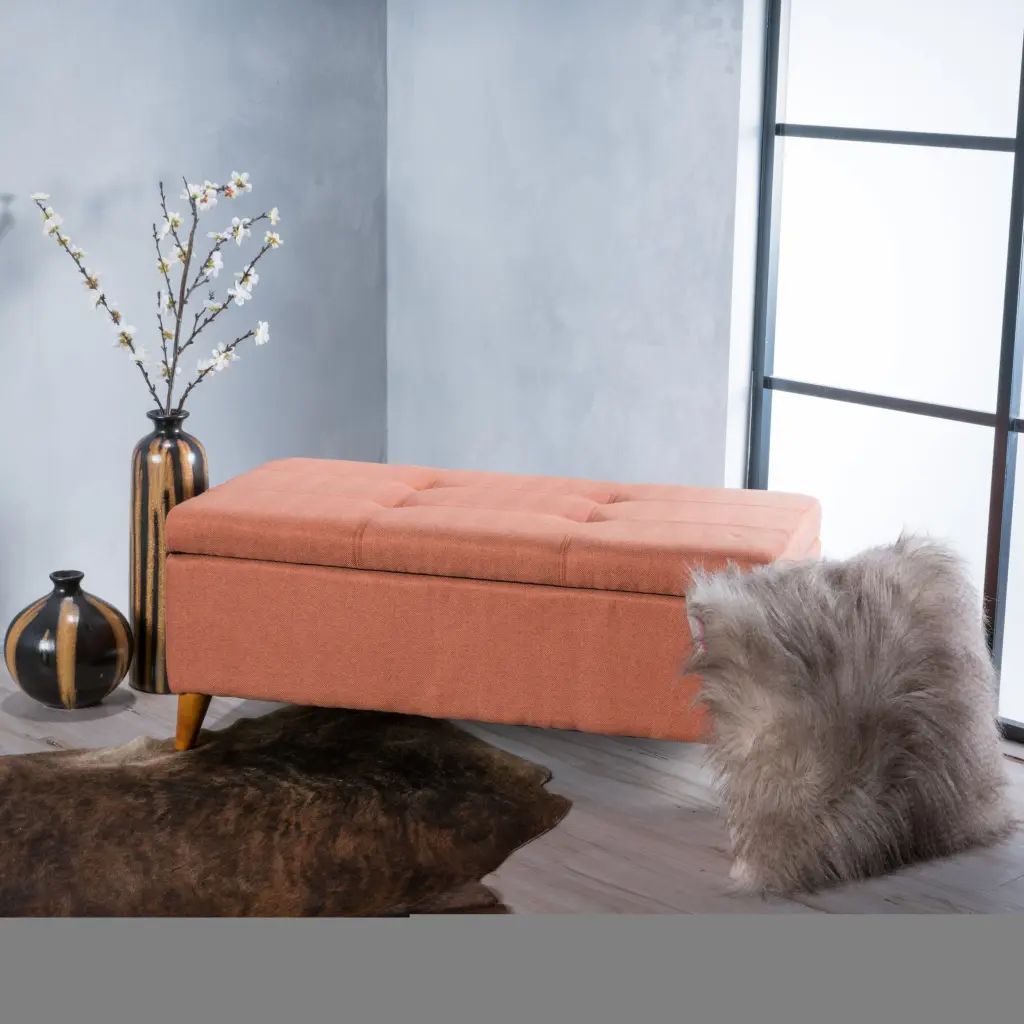Orange Upholstered Storage Ottoman Living Room nh-sunfay
