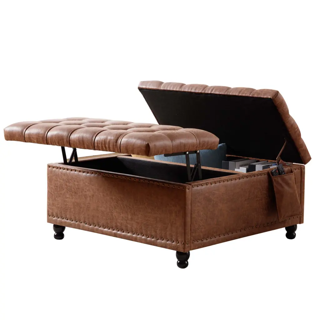 35 Inch Extra Large Storage Ottoman Coffee Table Lift Top Faux Leather zny