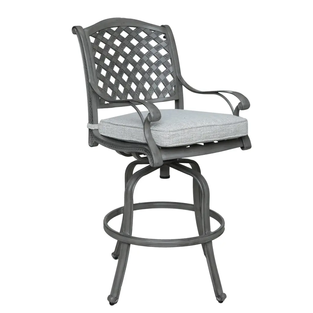 Outdoor Light Metal Swivel Barstools Cushions Set 2 Precious Metal Gauze gathercraft
