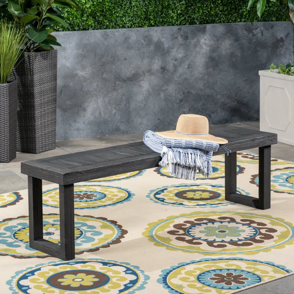 Nestor Bench Dark Grey Acacia Wood Modern Outdoor Bench nh-gardenpara