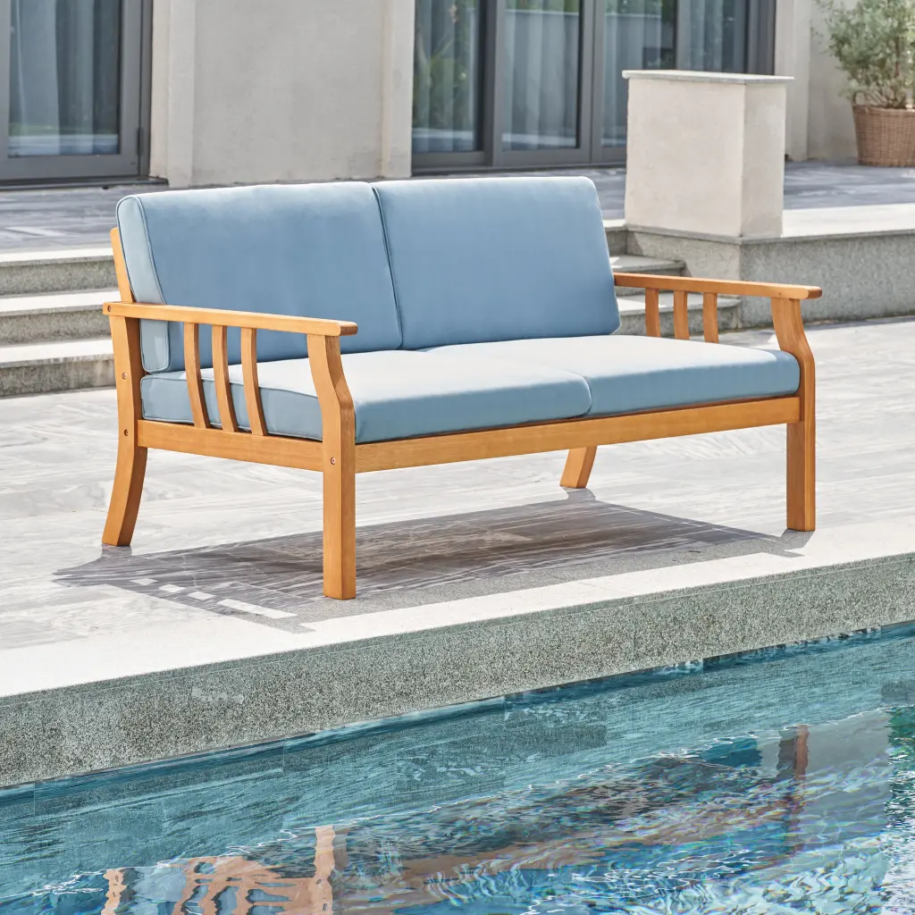 Kapalua Honey Nautical Eucalyptus Wooden Outdoor Sofa Bench Cushi vifah