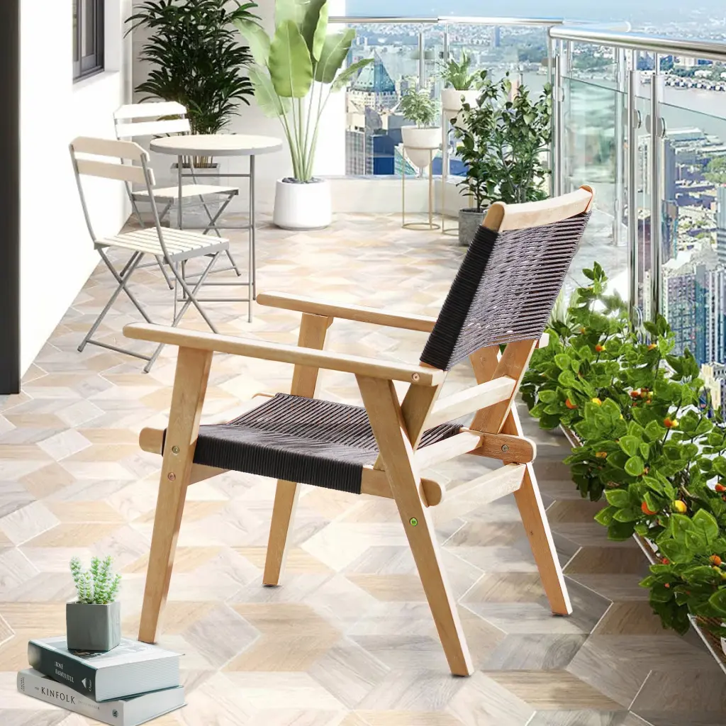 Patio Home Decor Chair Set 2 Black Rope bn smart home w1516