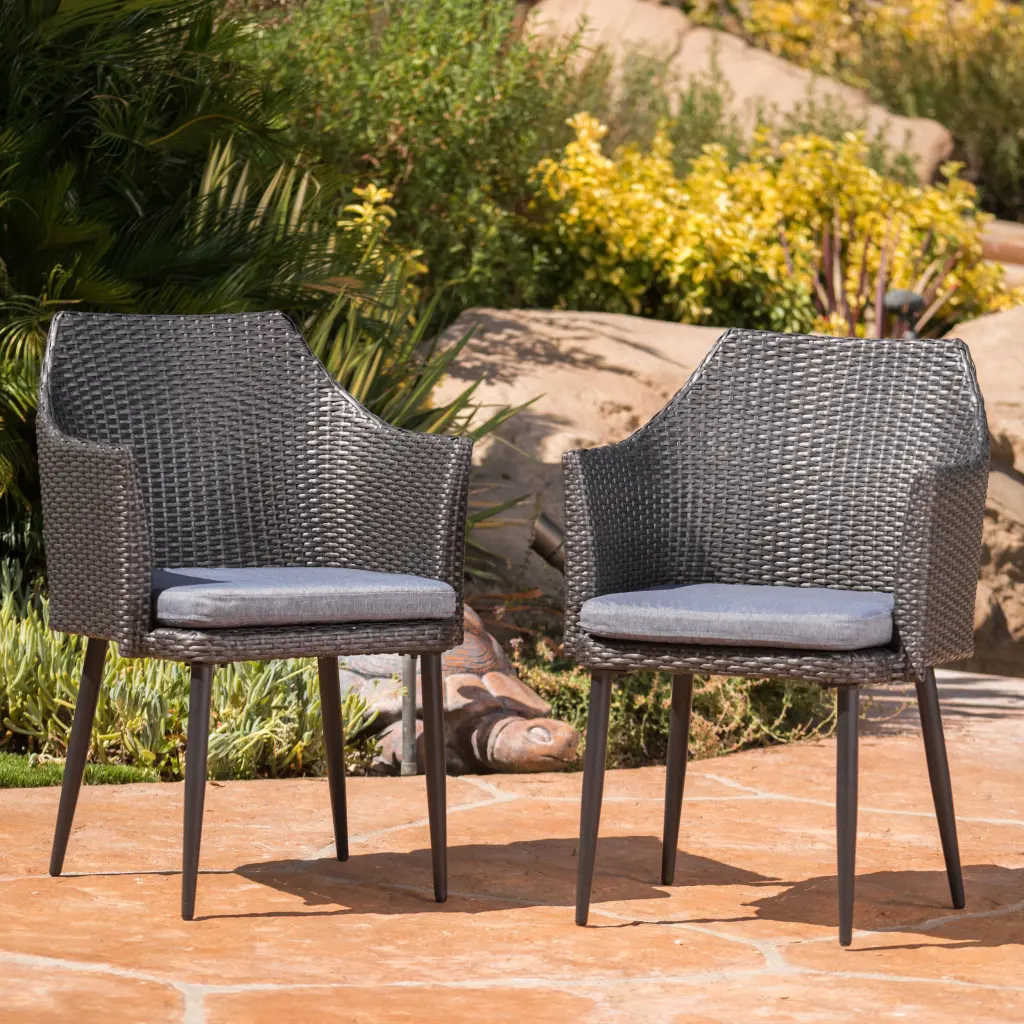 Kenneth Chair Grey PE Rattan Iron Water-Resistant Outdoor Chair nh-kisa