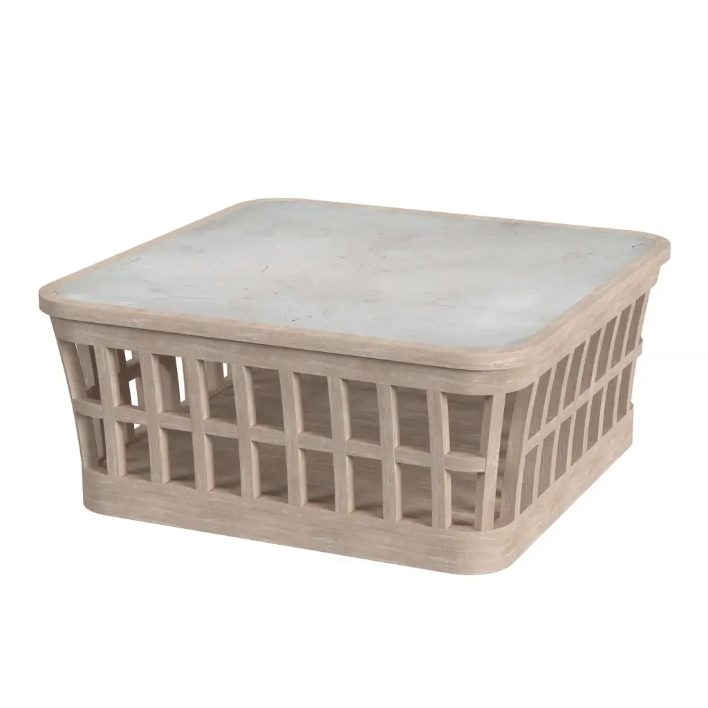 Butler Specialty Monhegan Outdoor Teak and Marble Coffee Table Natural Finish Butler Specialty Company