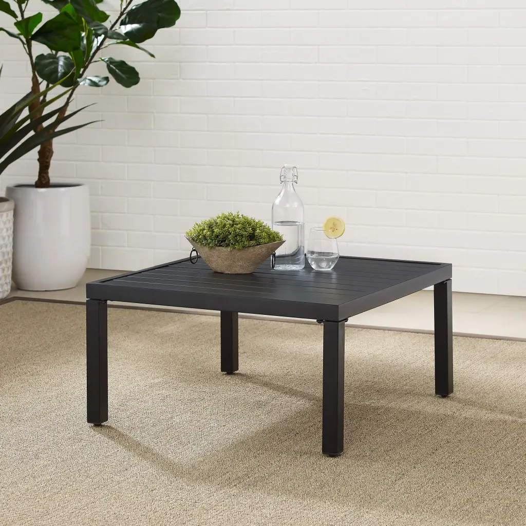 Crosley Furniture Piermont Modern Metal Outdoor Sectional Coffee Table Black