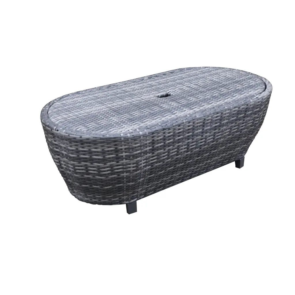 Modern Outdoor Wicker Oval Coffee Table Storage Black gathercraft