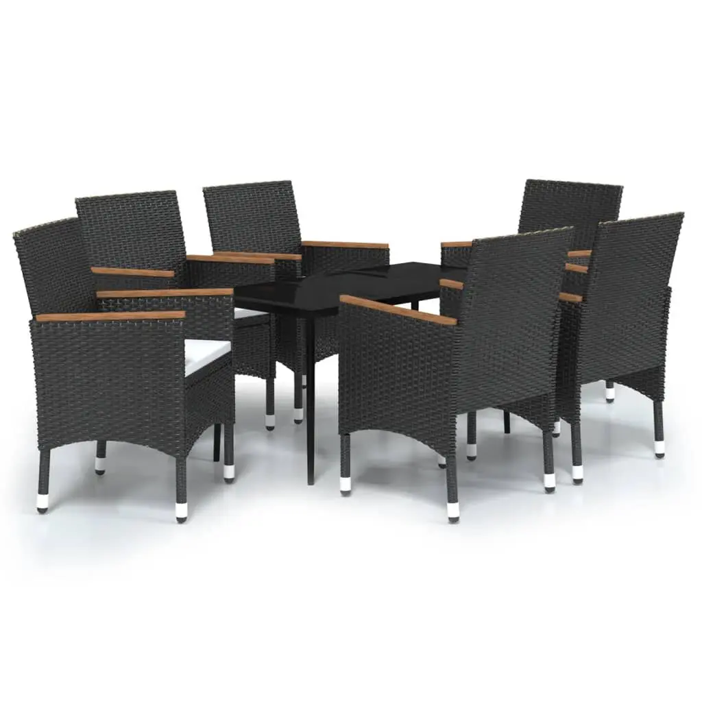 7 Piece Patio Dining Set Cushions Black Outdoor Furniture Garden