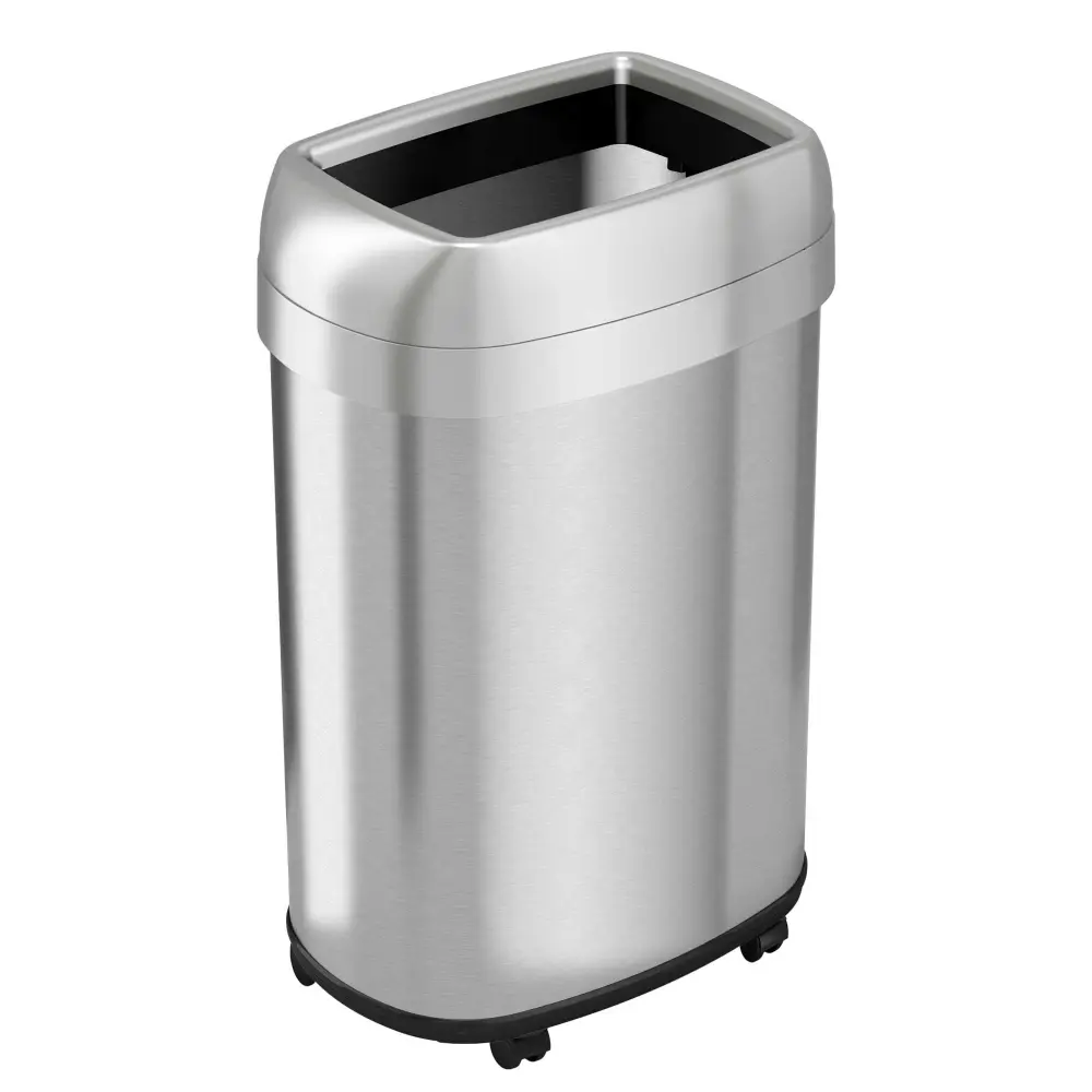 50 Liter / 13 Gallon Oval Open Top Rust-proof Steel Kitchen Trash Can Wheels and Dual AbsorbX Odor Filters
