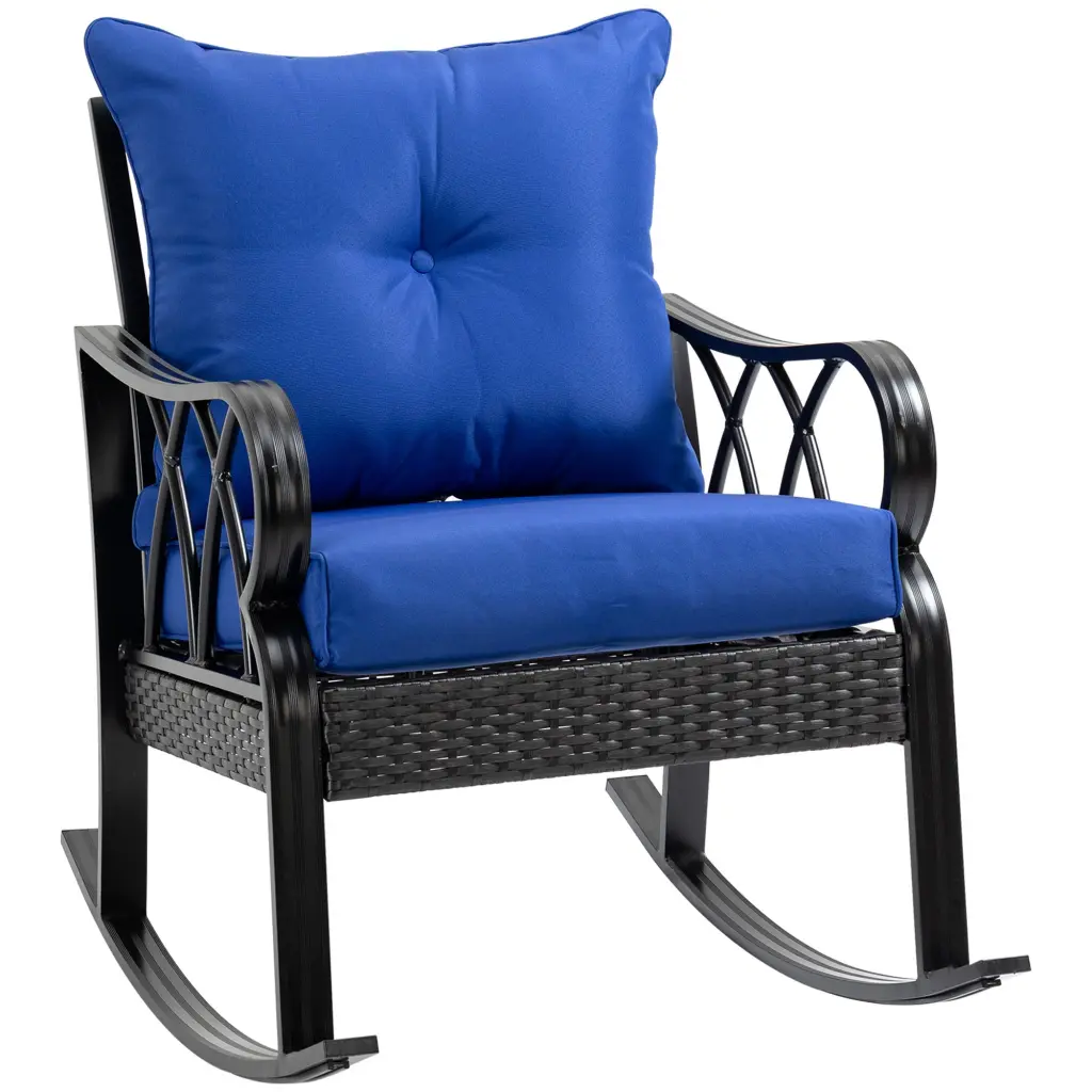 Outsunny Outdoor Wicker Rocking Chair Padded Cushions Aluminum Frame aosom business