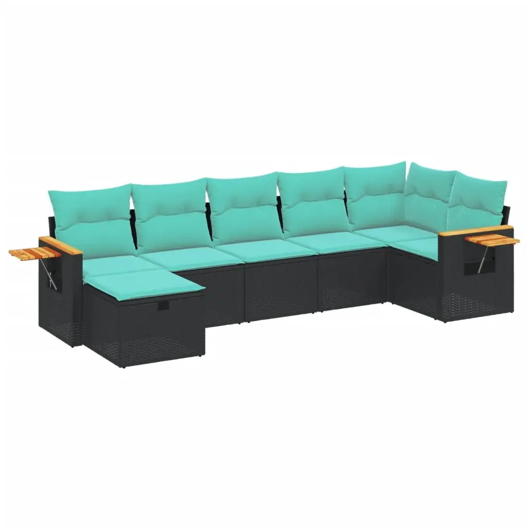 7 Piece Patio Sofa Set Cushions Black Poly Rattan Outdoor Furniture