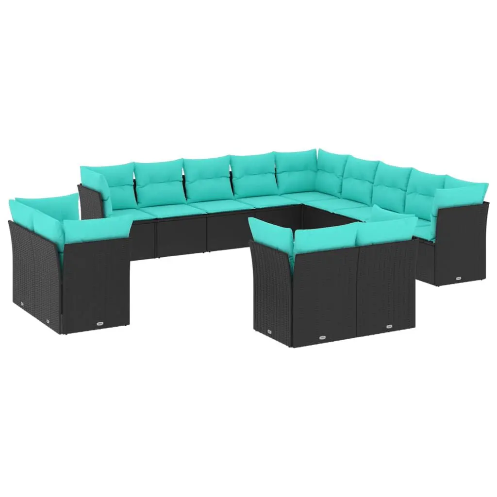 13 Piece Patio Sofa Set Cushions Black Poly Rattan Outdoor Lounge Furniture