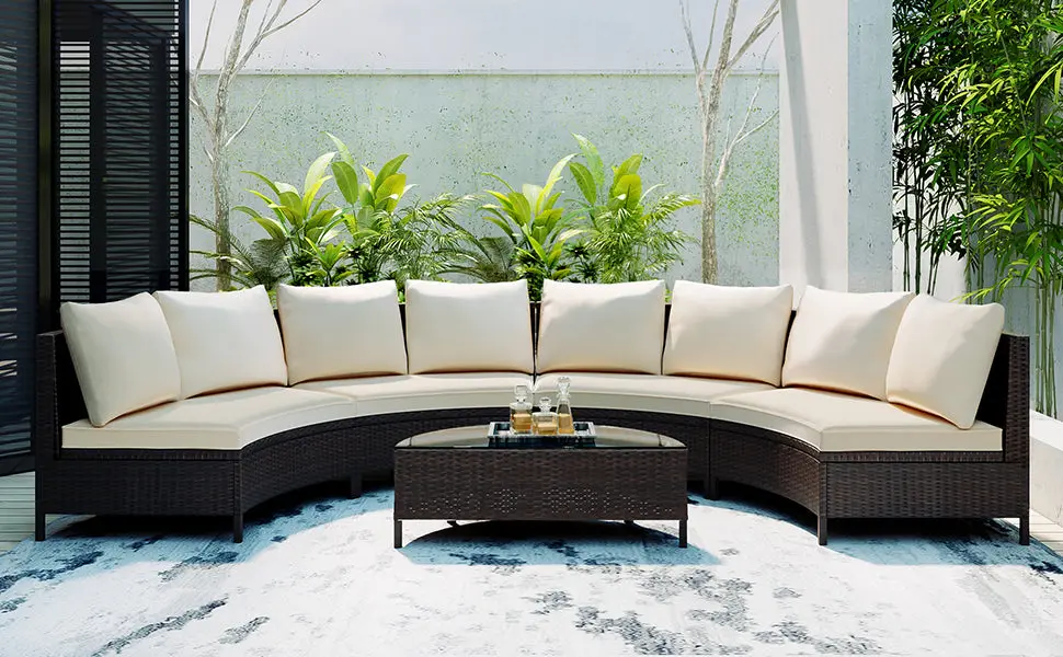 5 Piece All Weather Brown PE Rattan Wicker Outdoor Patio Sofa Set topmax