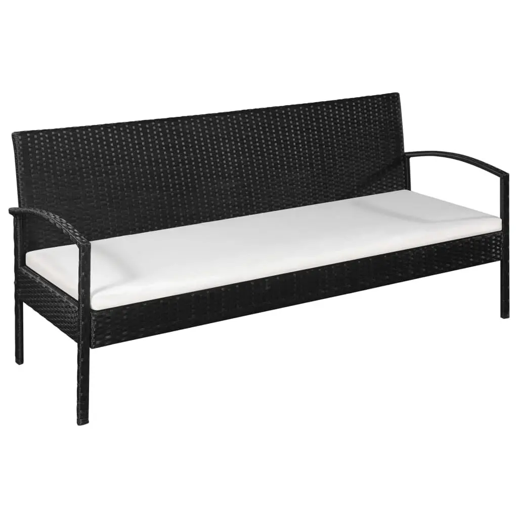 Black 3 Seater Patio Sofa Cushions Outdoor Poly Rattan Furniture