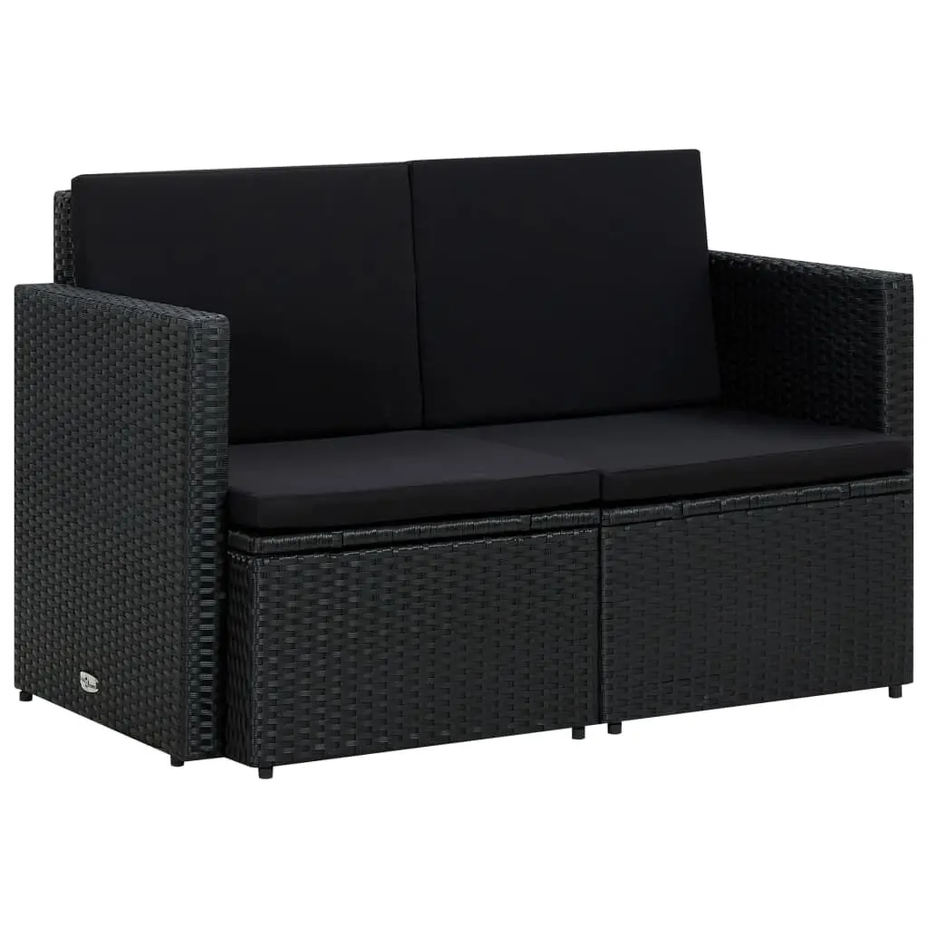 Black 2 Seater Patio Sofa Cushions Outdoor Poly Rattan Loveseat