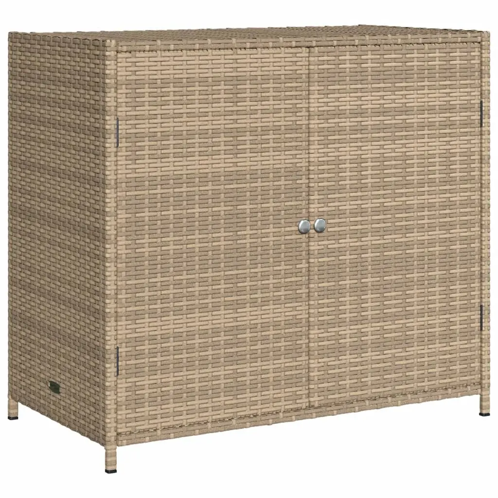 Beige Poly Rattan Patio Storage Cabinet 32.7x17.7x29.9 Inches Outdoor Organizer