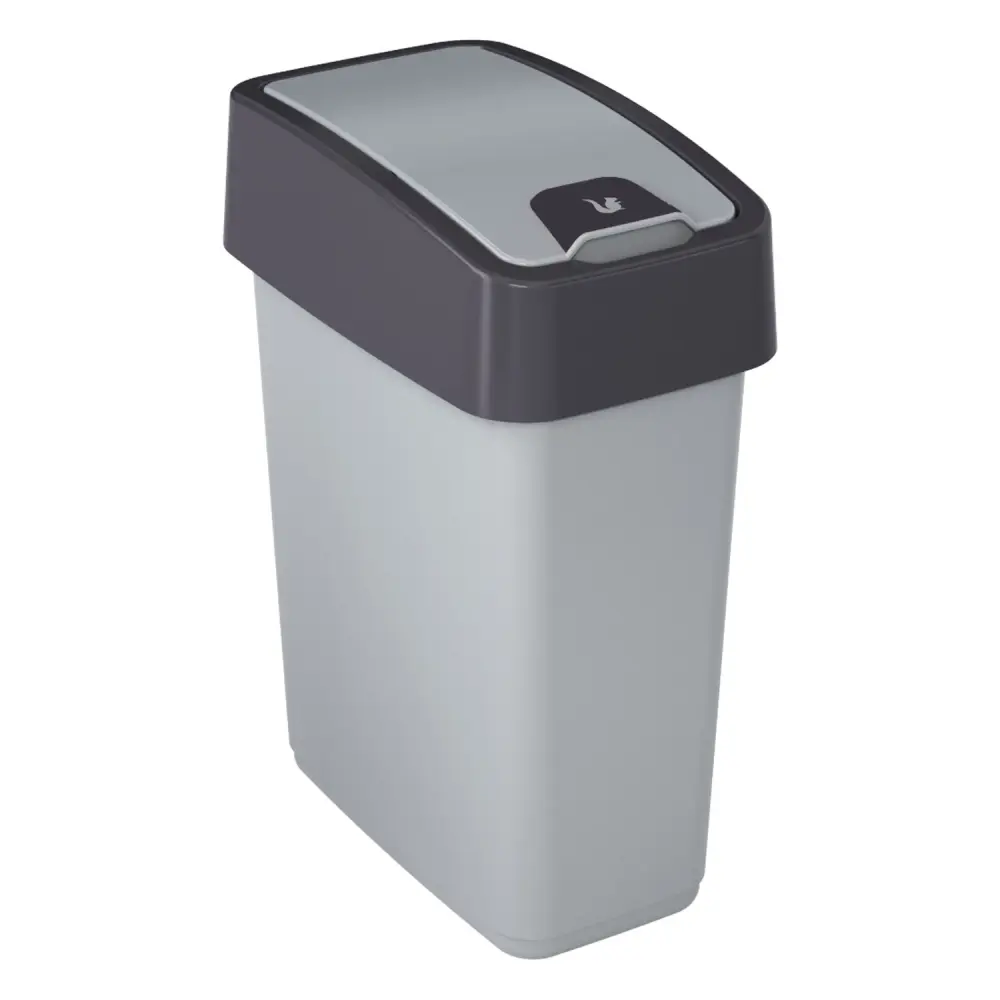 Keeeper Magne 10L Waste Dust Bin Lift & Flip Push Lid Silver Grey Sturdy Acrylic
