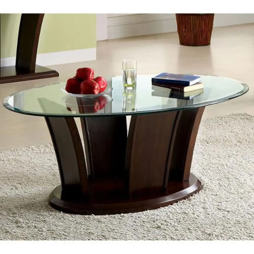 Furniture America Pecs Contemporary Cherry 48-inch Solid Wood Oval Coffee Table Glass Top
