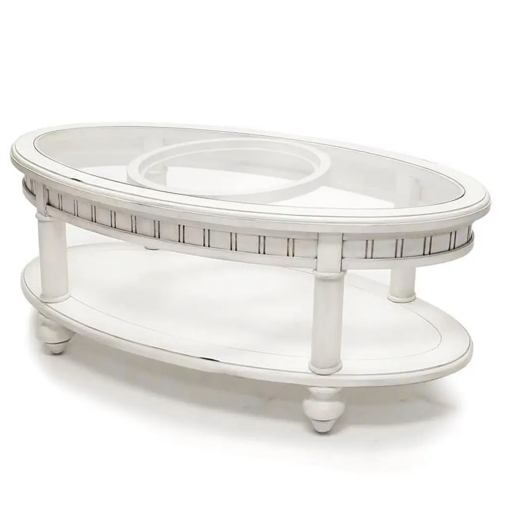 Sea Wind Florida Monaco Oval Wood Coffee Table Glass Top White Sea Winds