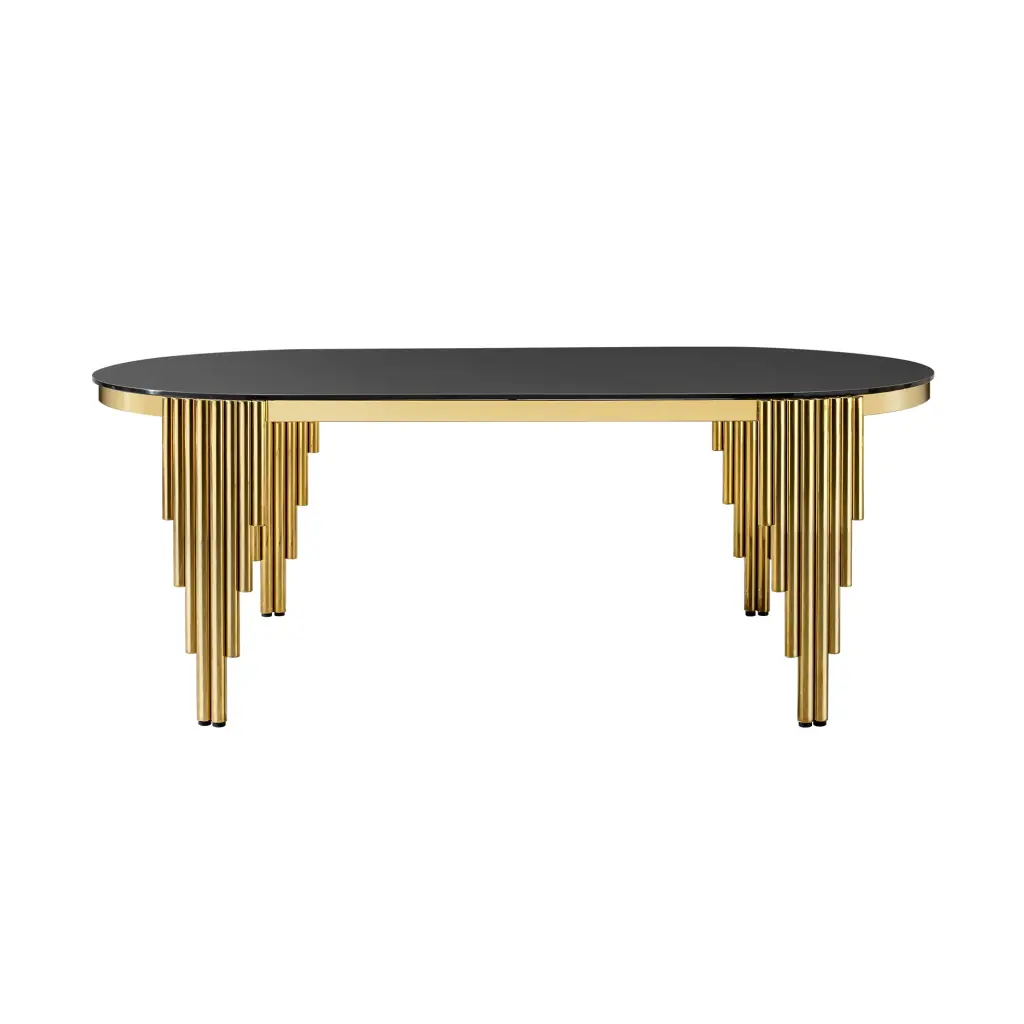 79.53 Inch Black Crystal Oval Dining Table Stainless Alloy Metal Base foshan dahui furniture co.-ltd.