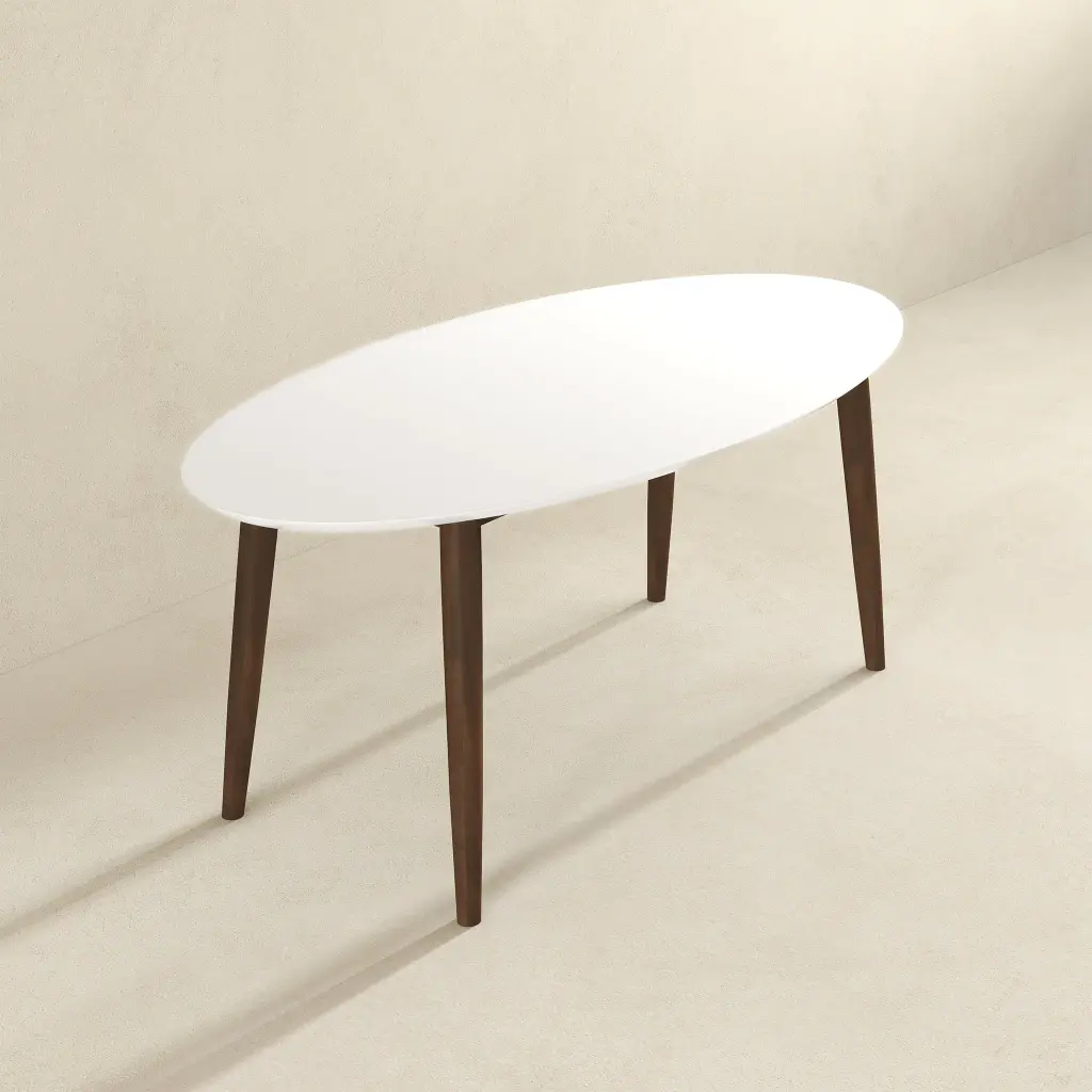 Ada Mid Century Modern Solid Timber White Top Oval Dining Table ashcroft furniture