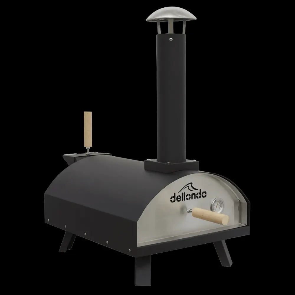Dellonda Portable Wood-Fired 14" Pizza Oven and Smoking Oven, Black/Stainless Steel - DG10