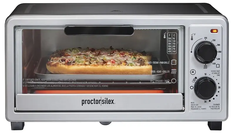 Proctor Silex 31260G Toaster Oven, 1100 W, 4-Slice, Manual Control, Non-corrosive Steel, Black