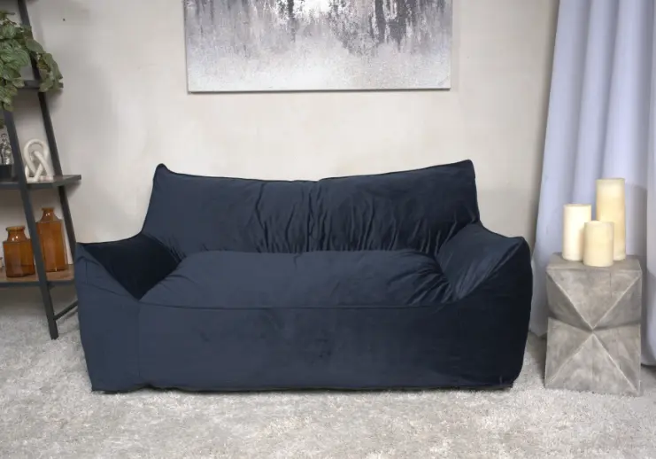 Fila Velveteen 2 Seater Oversized Bean Bag Chair Armrests Dark Blue bazar