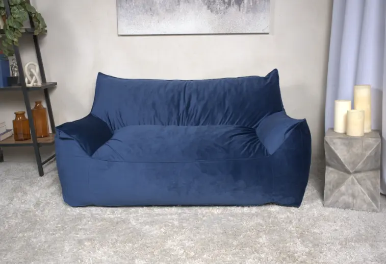 Fila Velveteen 2 Seater Oversized Bean Bag Chair Armrests Navy Blue bazar