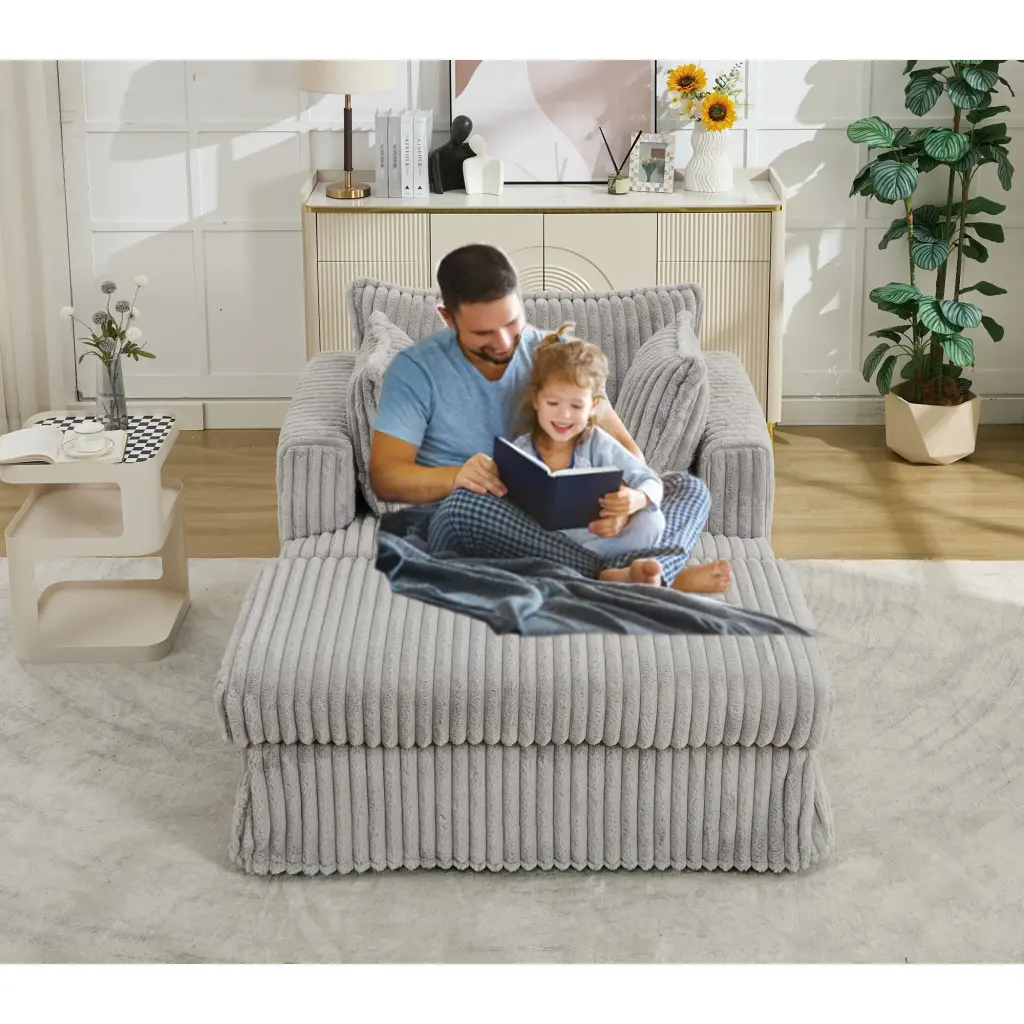 Arrived 47.7 Inch Oversized Corduroy Chaise Longue Ottoman Deep Sea h-s furniture