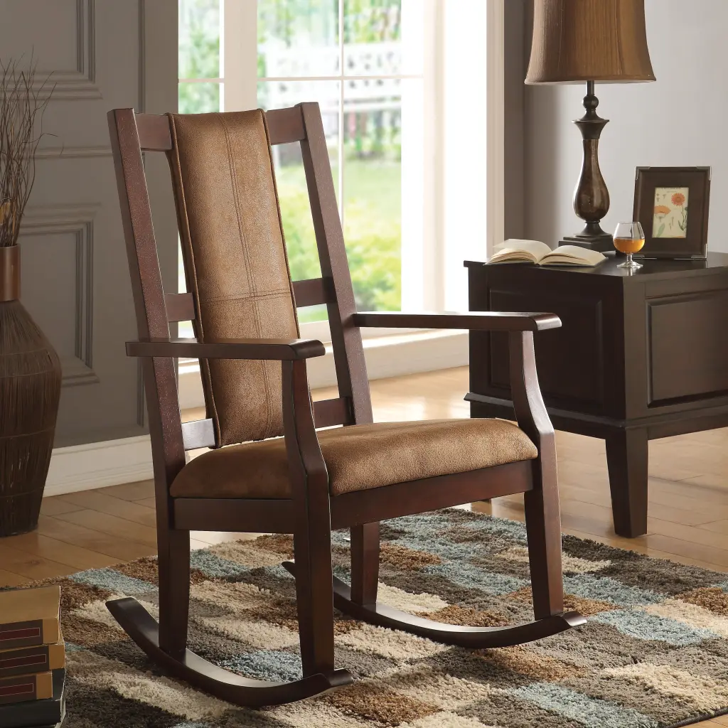 Brown And Espresso Rocking Chair Padded Seat Cushion Solid Wood Rocker furniture max