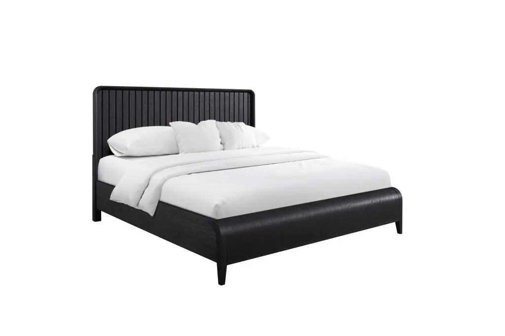 King Waterfall Panel Bed Black Solid Timber MDF ihomefurnishings