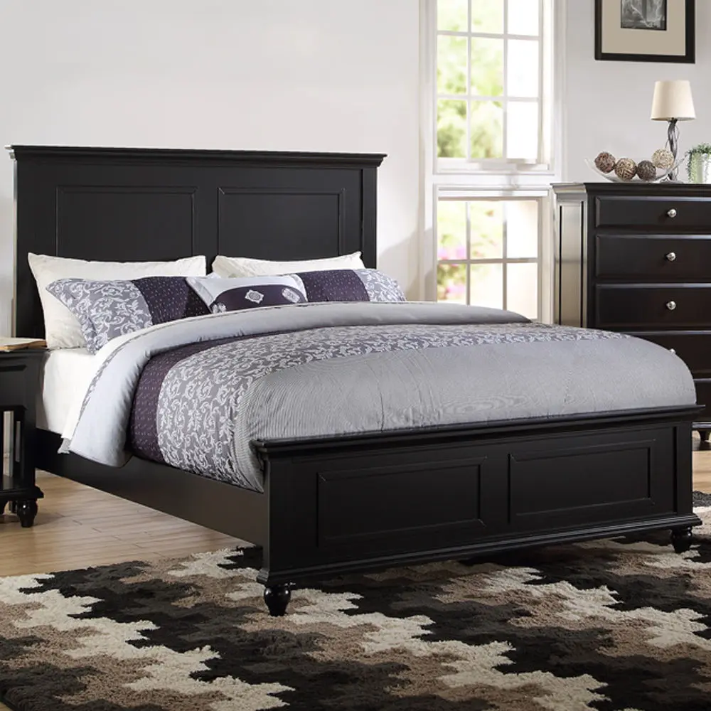 Black Queen Size Bed High Panel Headboard Footboard Bedroom Set kanepe