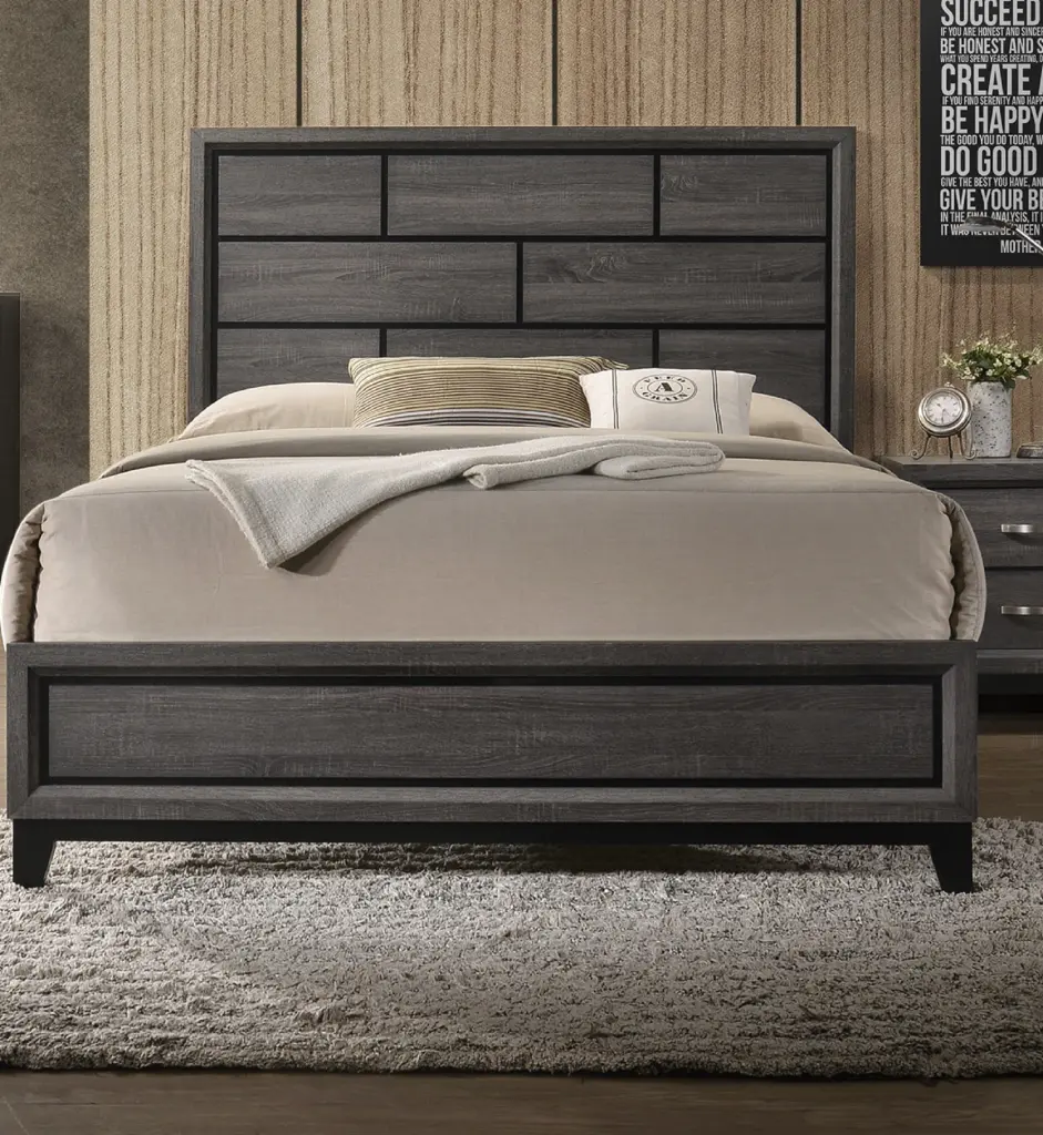 Contemporary Gray Queen Size Panel Low Profile Bed Geometric Design kanepe