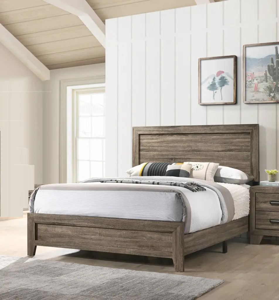 Grey Finish Full Size Panel Bed Beautiful Wooden Bedroom Furniture kanepe