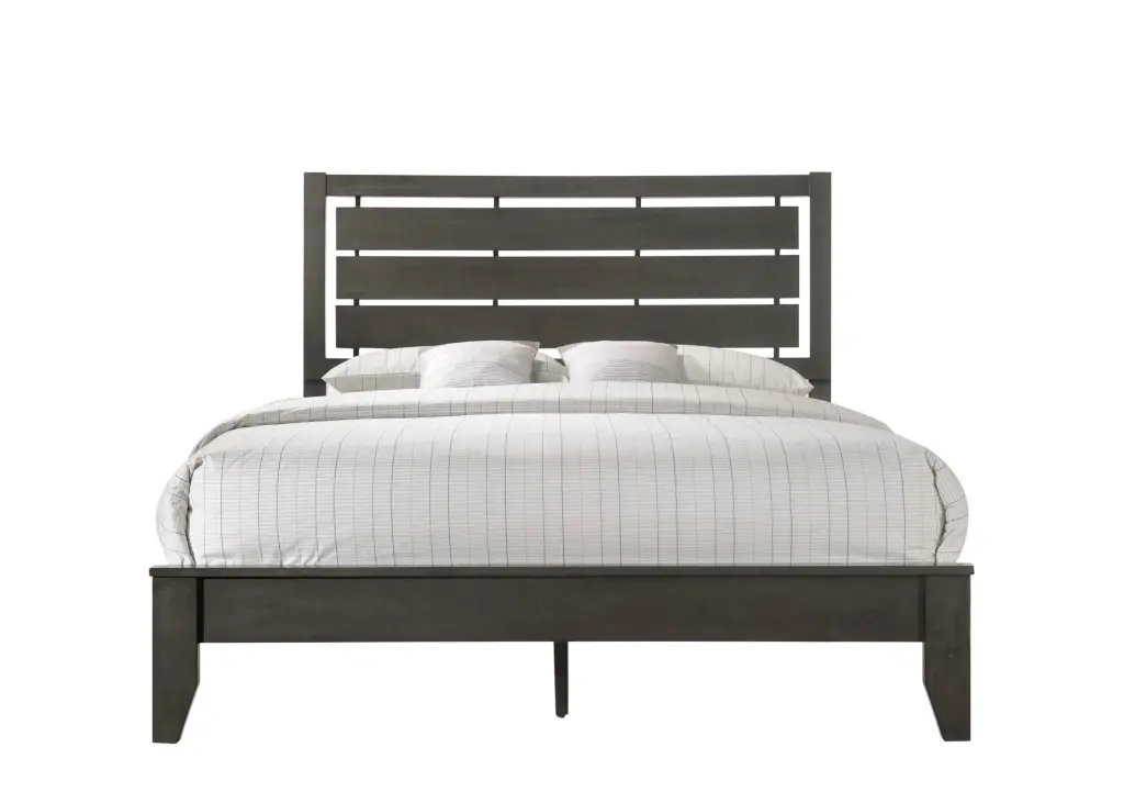 1 Piece Queen Dimensions Gray Finish Panel Bed Geometric Design Softly Curved Headboard kanepe