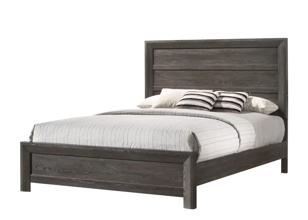 Rustic 1PC Wooden Bedroom Furniture King Size Panel Bed Gray Brown Finish kanepe