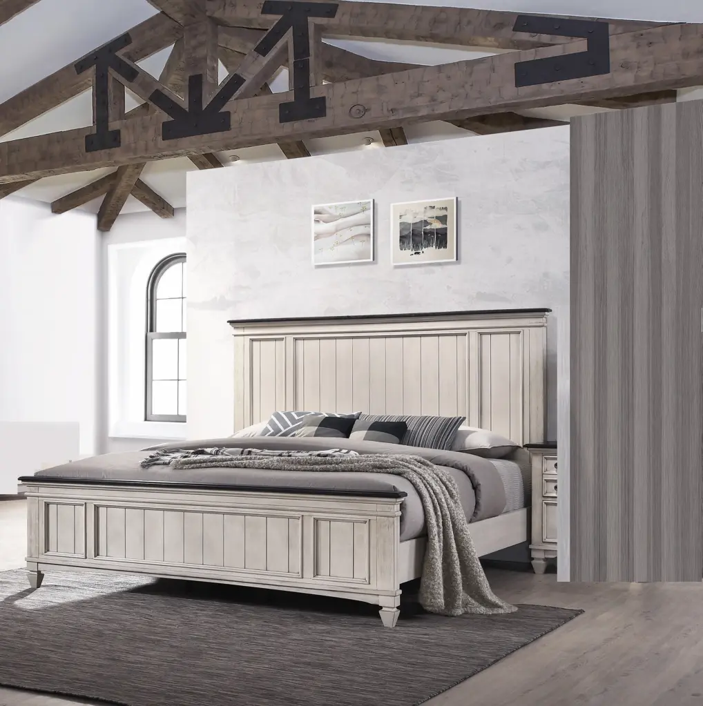 Rustic Cottage Style Brown Finish King Size Panel Bed Constructed Headboard kanepe