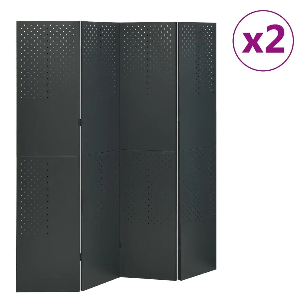 4-Panel Room Dividers 2 Pack Anthracite 63x70.9 Inches Steel Screens Set