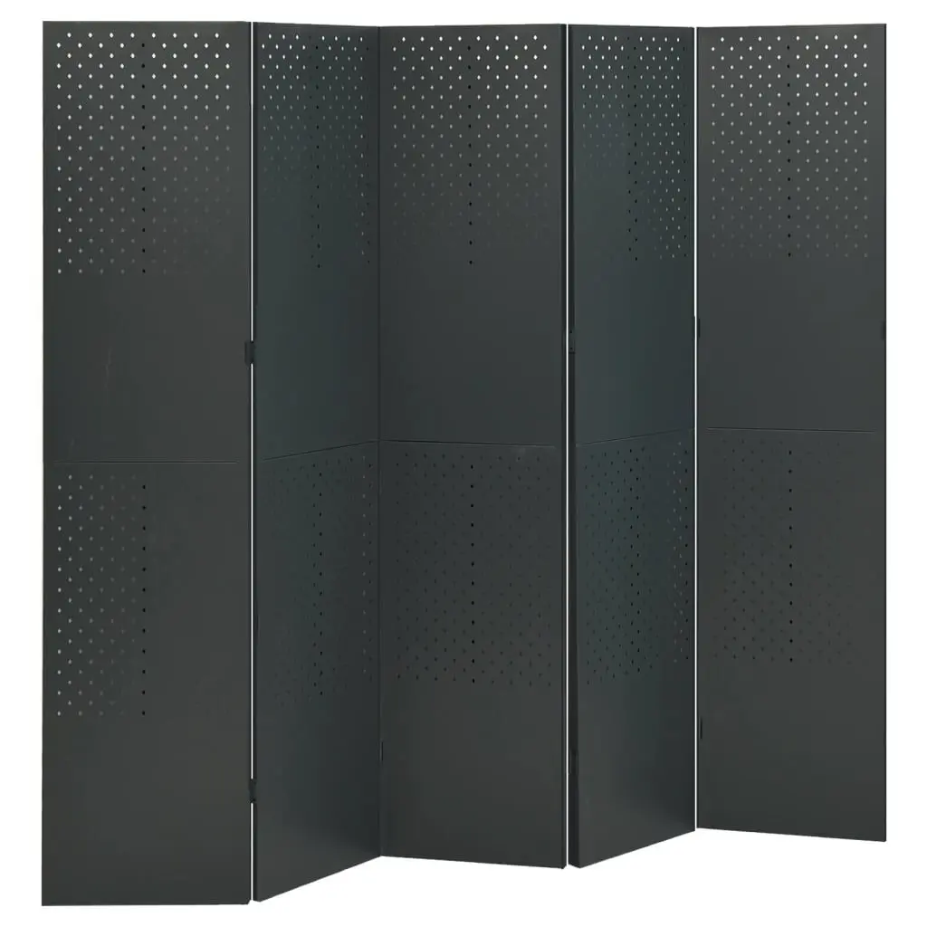 5-Panel Room Divider Anthracite 78.7x70.9 Inches Steel Office Partition
