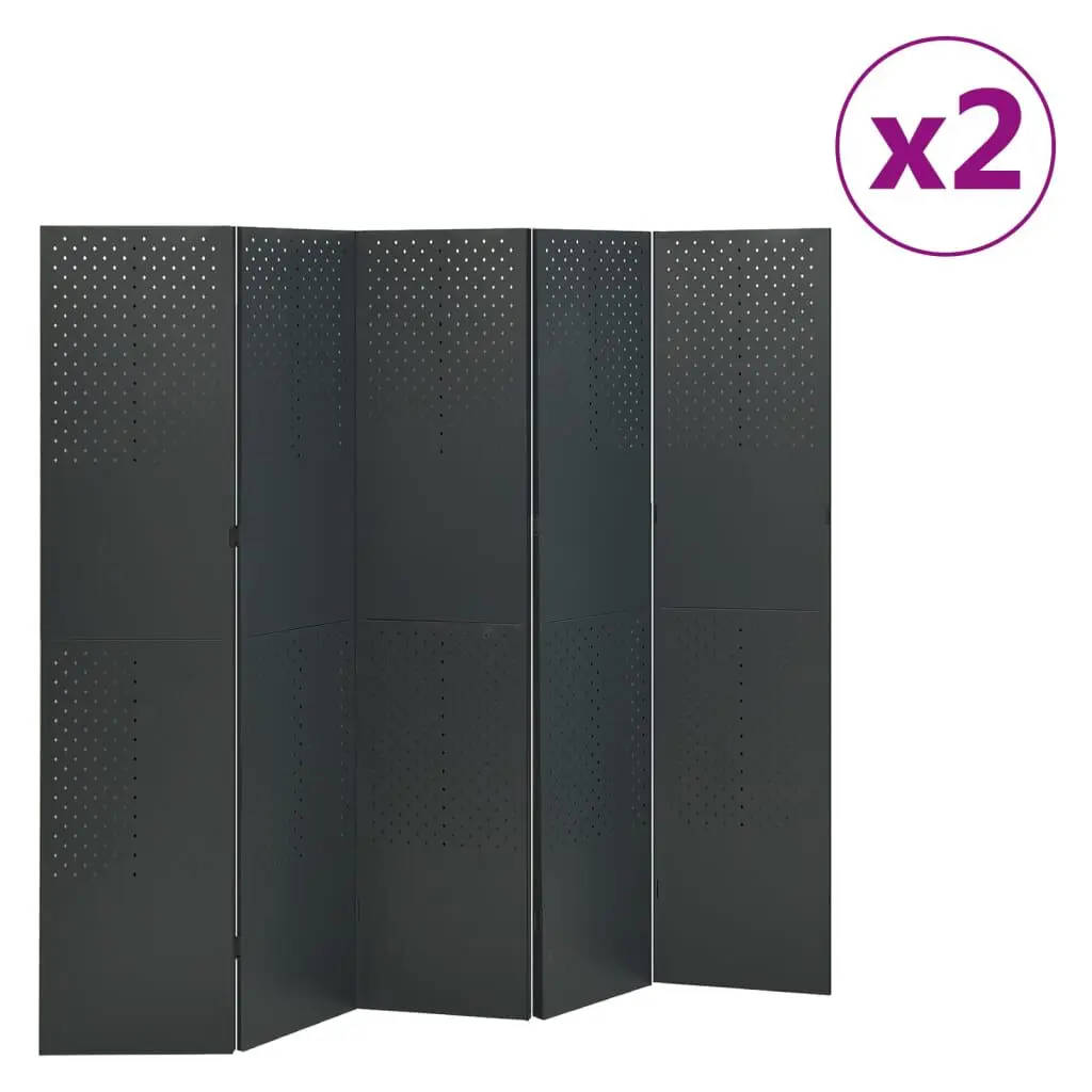 5-Panel Room Dividers 2 Pack Anthracite 78.7x70.9 Inches Steel Screens Set
