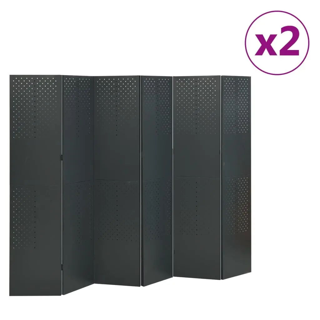 6-Panel Room Dividers 2 Pack Anthracite 94.5x70.9 Inches Steel Screens Set