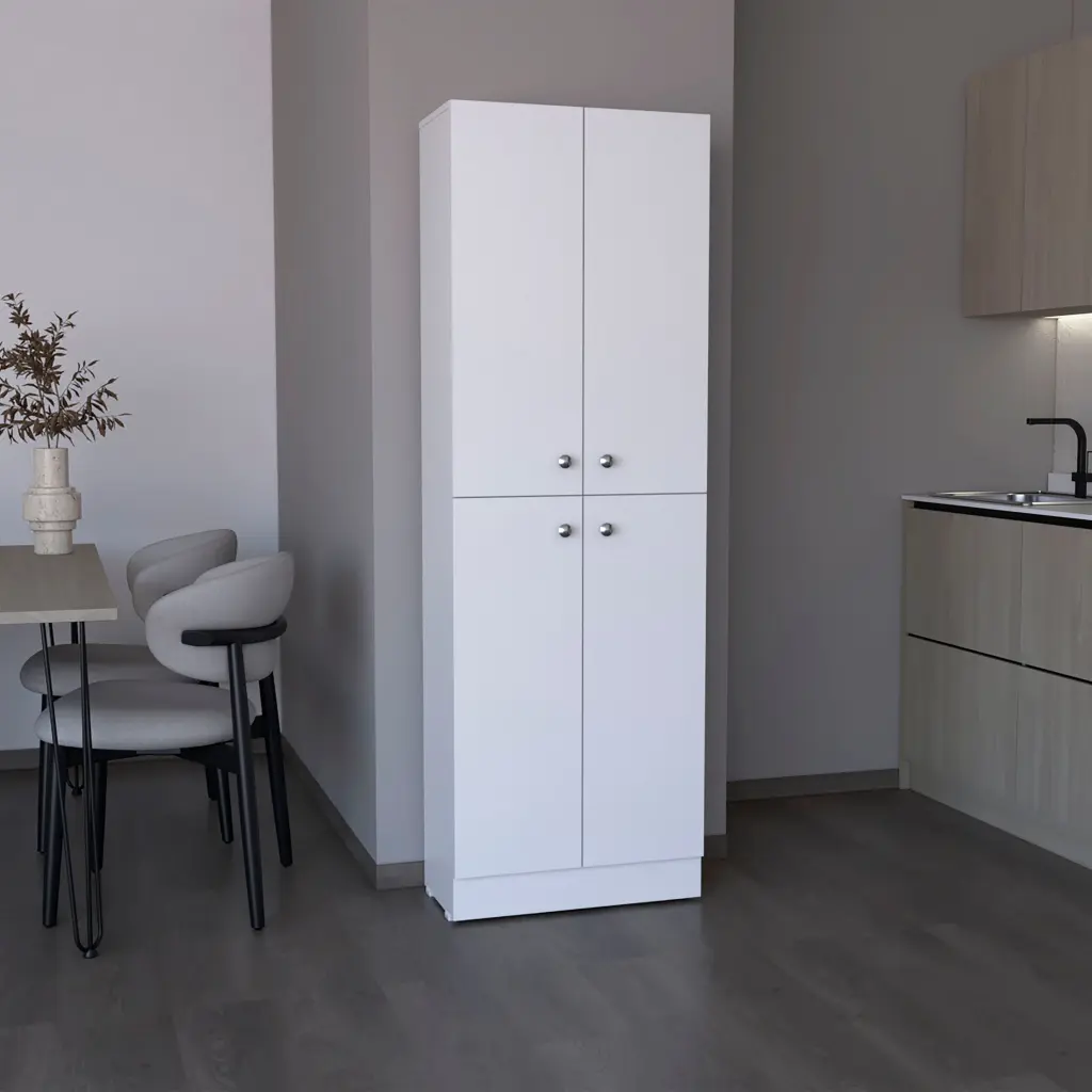 71 Inch Tall Kitchen Pantry 4 Doors and 5 Customizable Shelves White depot e-shop