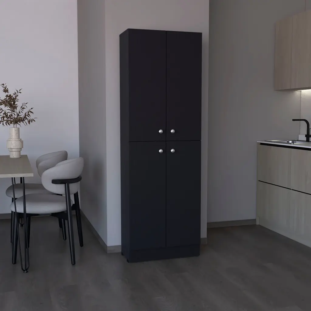 Kitchen Pantry 71 Inches Tall 4 Doors 5 Customizable Shelves Black Finish depot e-shop