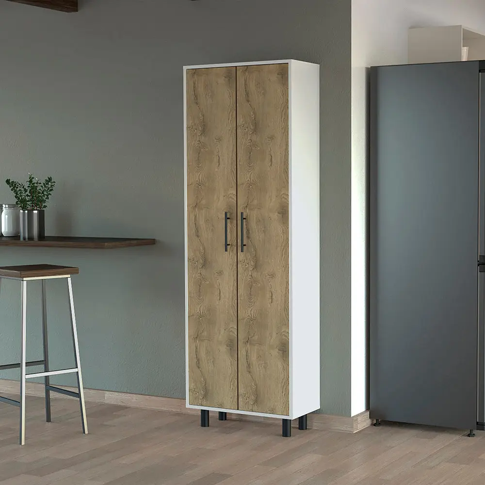 Fagan 2 Door 5 Shelf Kitchen Pantry White And Macadamia White MDF furniture max
