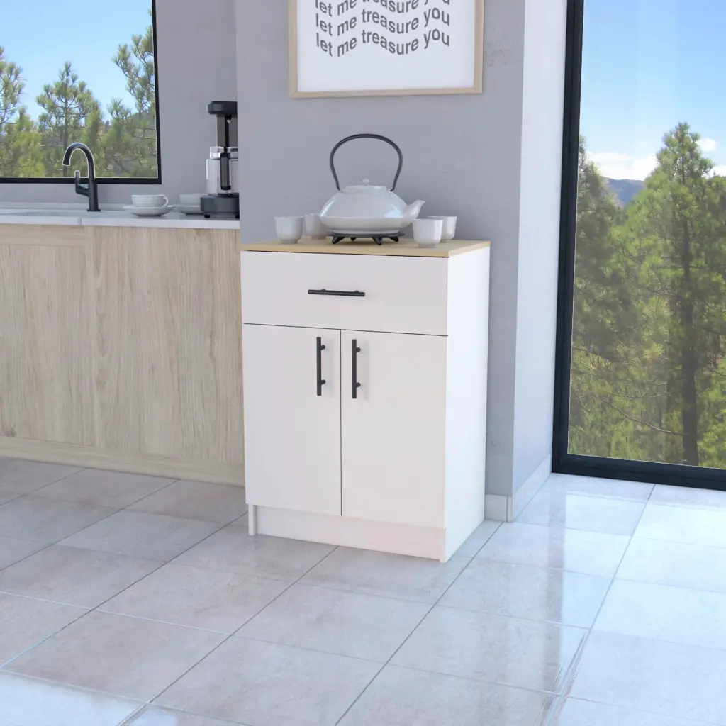 Ivory and Natural Oak 2 Door Kitchen Pantry 1 Drawer furniture max