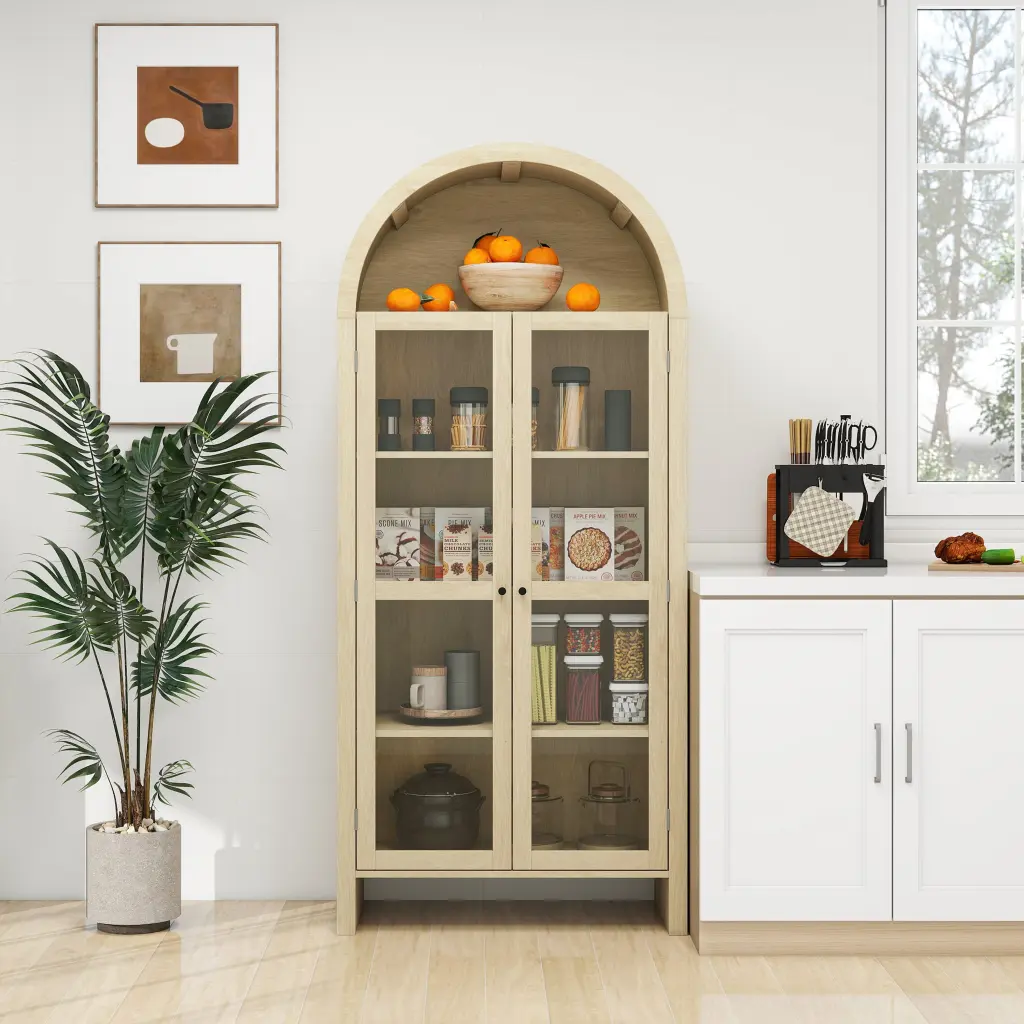 70.28 Inch Tall Arched Modern Farmhouse Timber Kitchen Pantry rnb