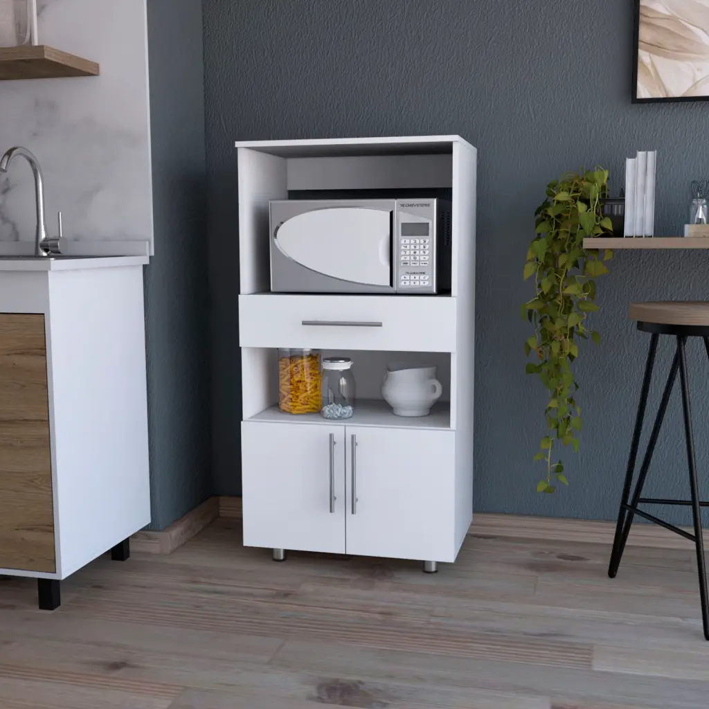 Corsica Pantry Cabinet Microwave Stand Multi Function White Storage fm furniture
