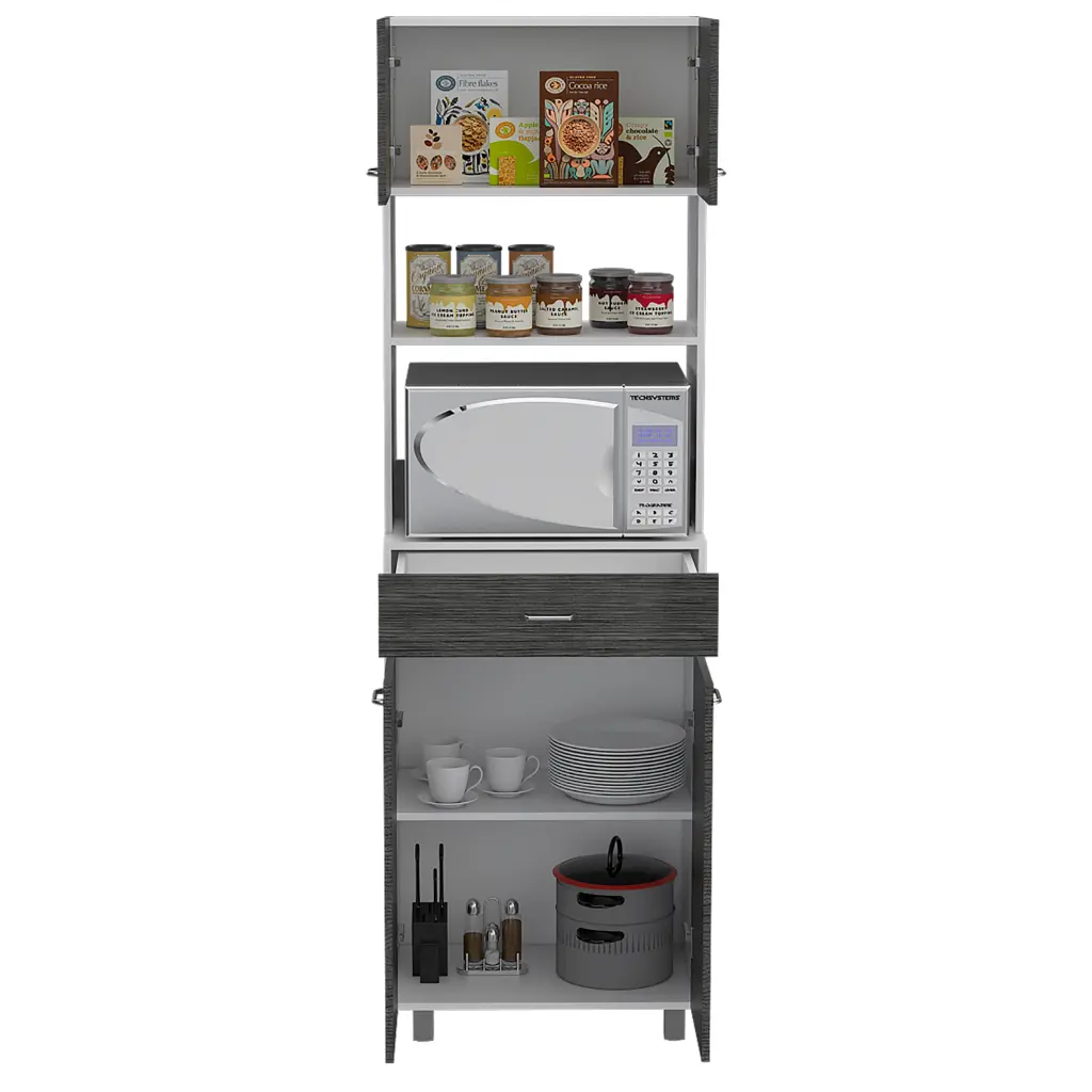 Pembrooke 2 Shelf 1 Drawer Microwave Pantry Cabinet Smokey Oak And White furniture max