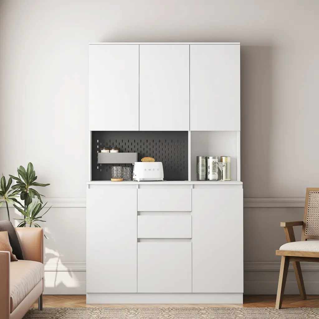 74 Inch Kitchen Pantry Cabinet Charging Station Freestanding Buffet Storage Cabinet Power Outlets rnb